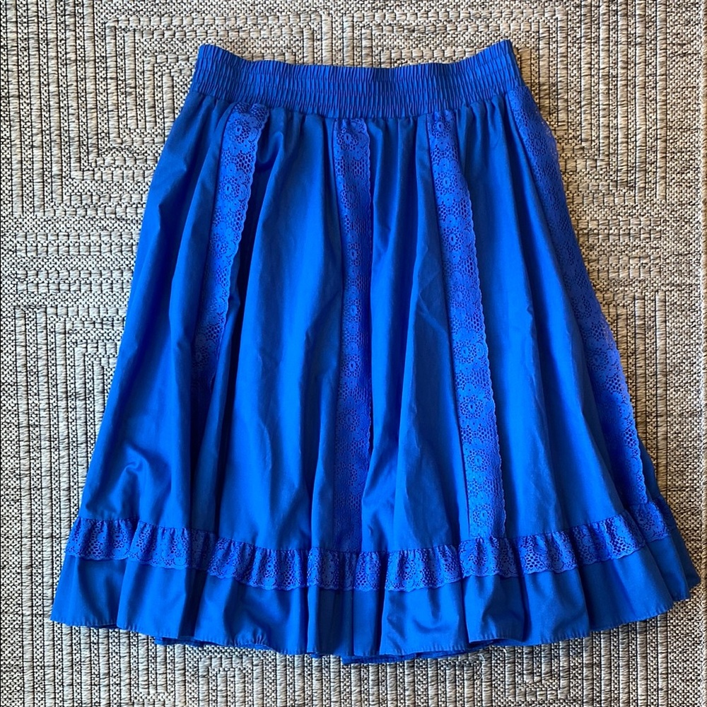 Vintage Blue Knee-Length Lace and Ruffle Skirt Size Medium